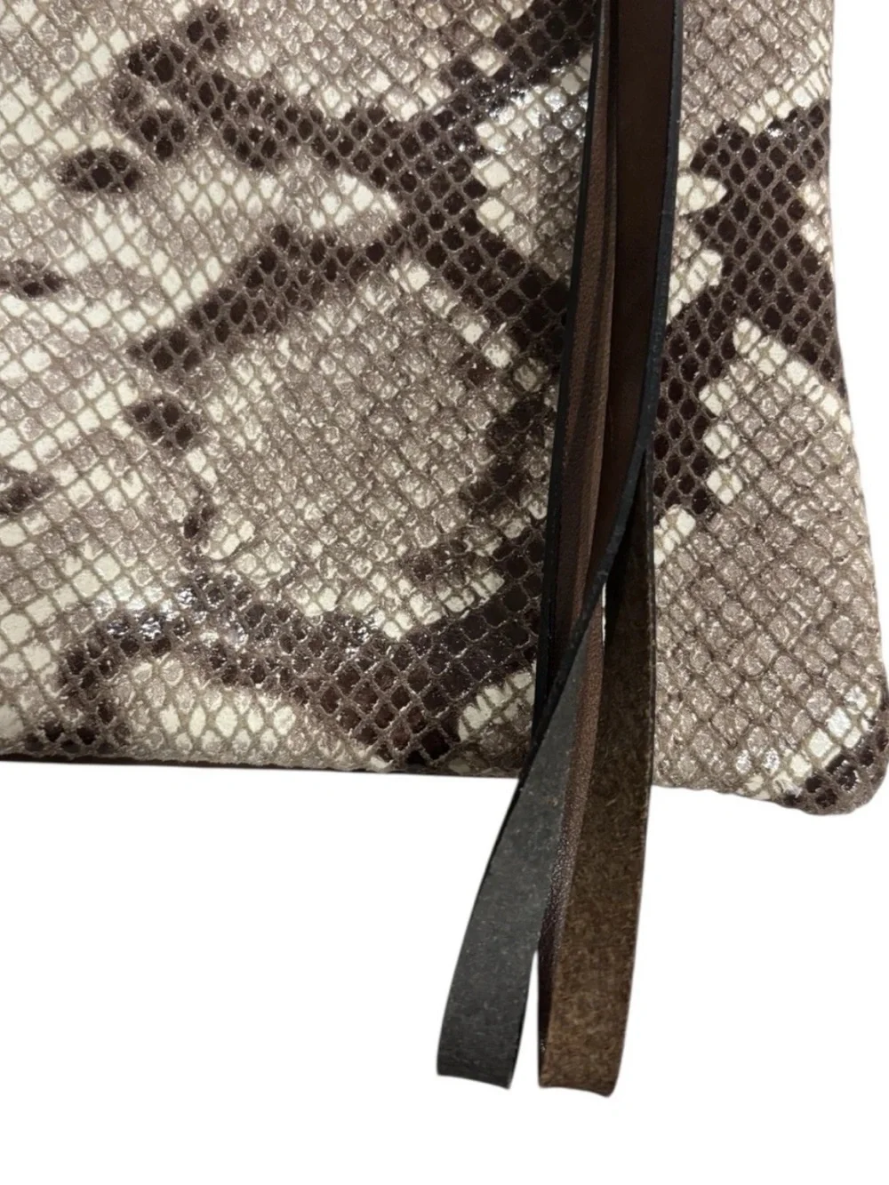 Asia Bellucci Genuine Leather Italy Brown Snakeskin Wristlet Clutch Zipper Y2K